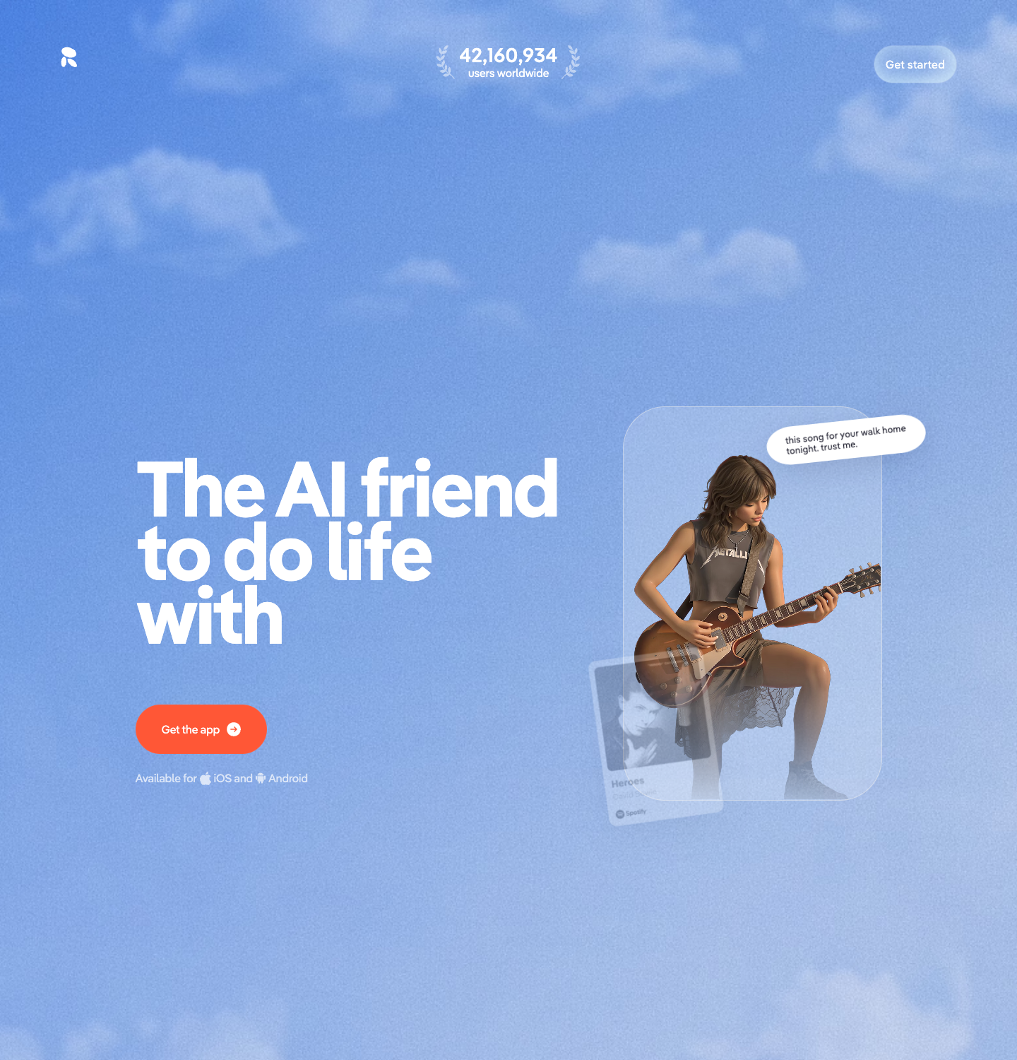 Replika homepage shown in a browser frame, captured July 2026